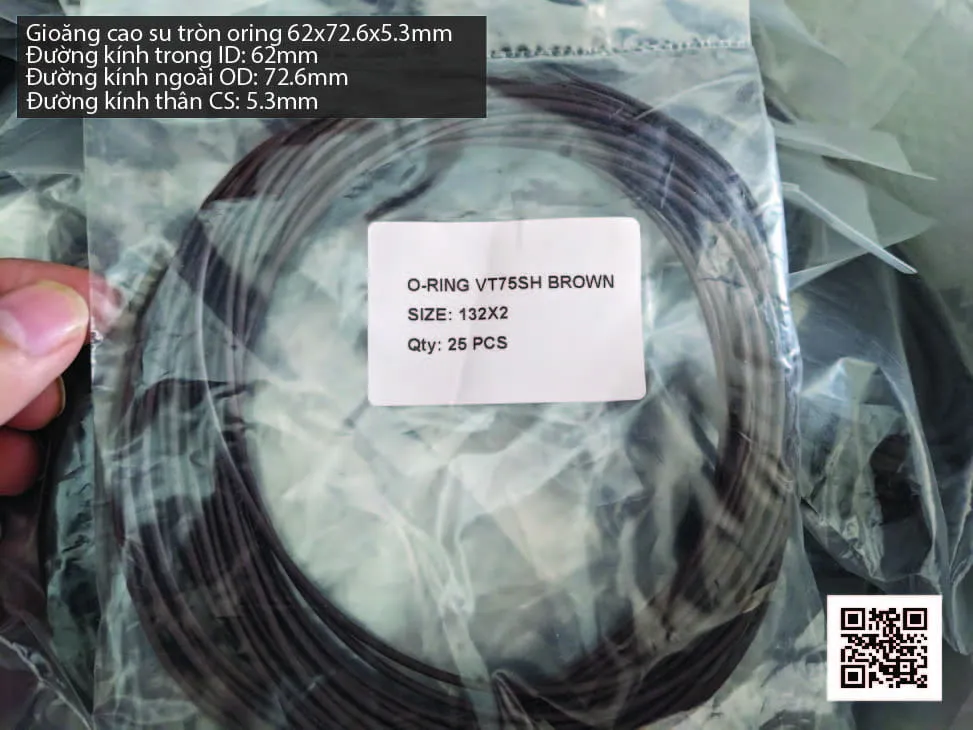 Gioăng Oring tròn cao su Viton 62x5.3 chịu nhiệt, chịu hóa chất