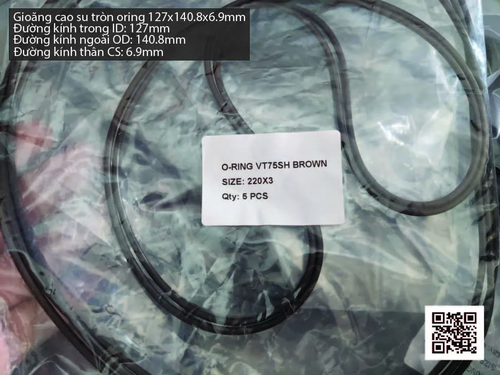Gioăng Oring tròn cao su Viton 124x6.9 chịu nhiệt, chịu hóa chất — hình thực tế